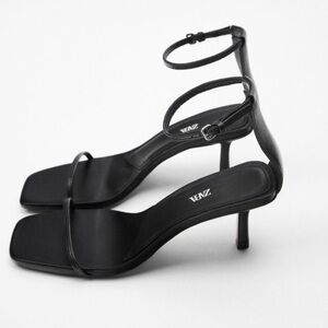 Zara Black Square Toe Women's Heeled Sandals